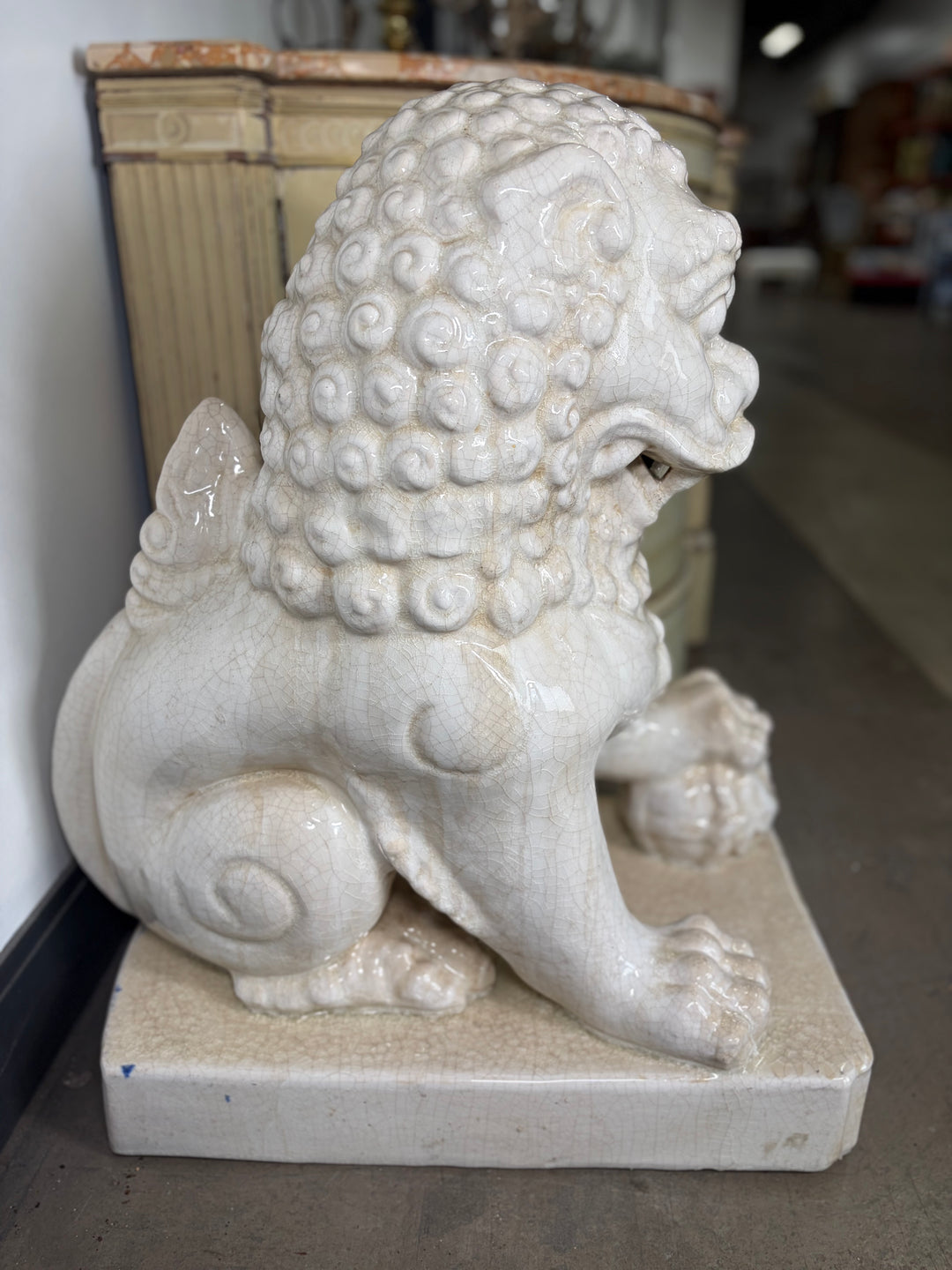 Pair Large White Glazed Ceramic Foo Dog Statues
