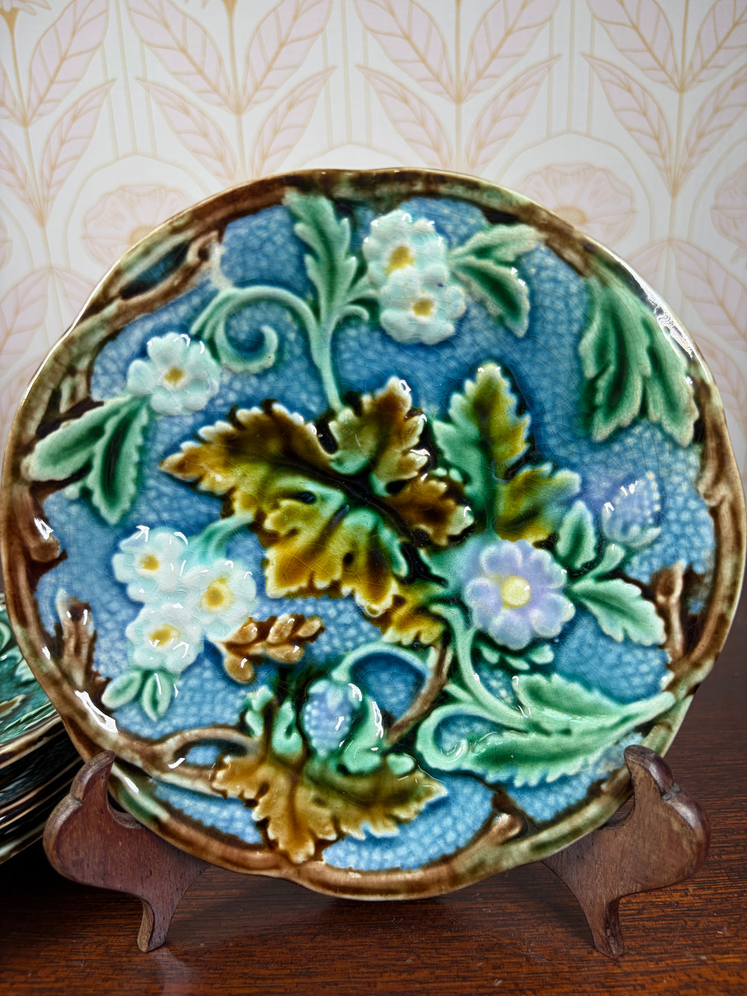 Set of Four 19th Century Swedish Majolica-Style Dessert Plates