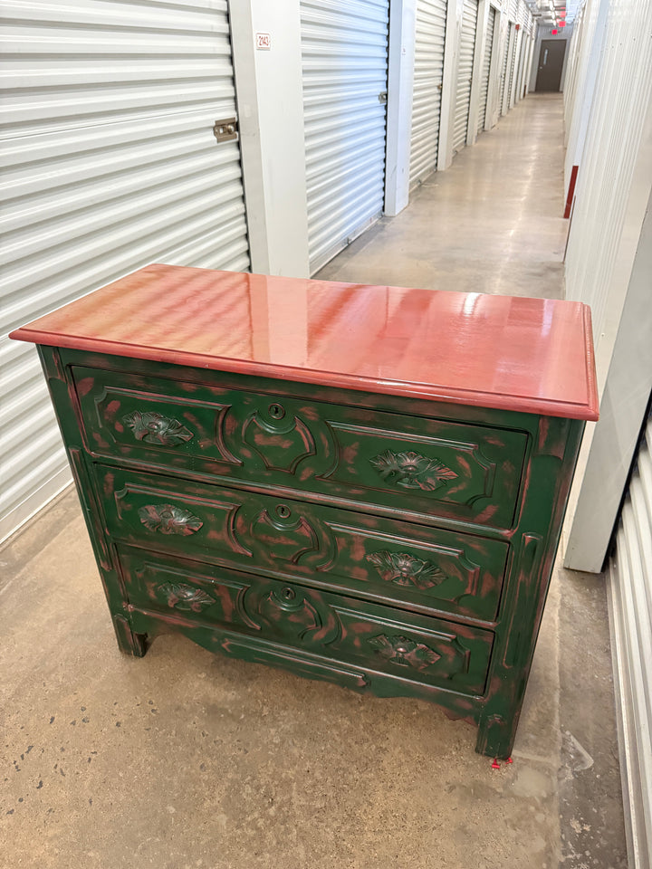 Antique Pink and Green Chest of Drawers