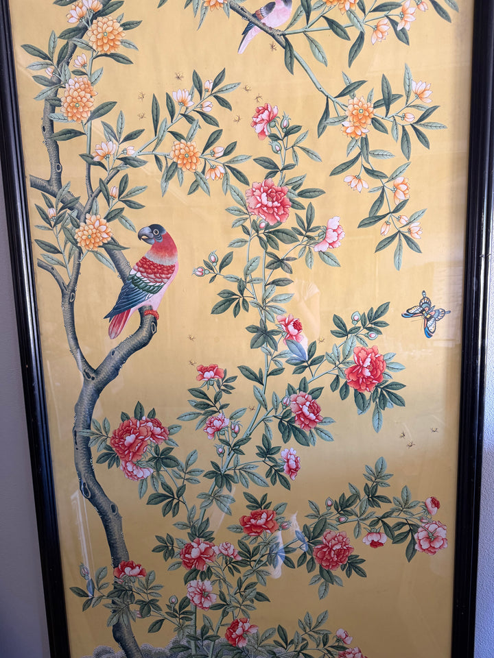 Chinoiserie Framed Yellow Wallpaper Panel