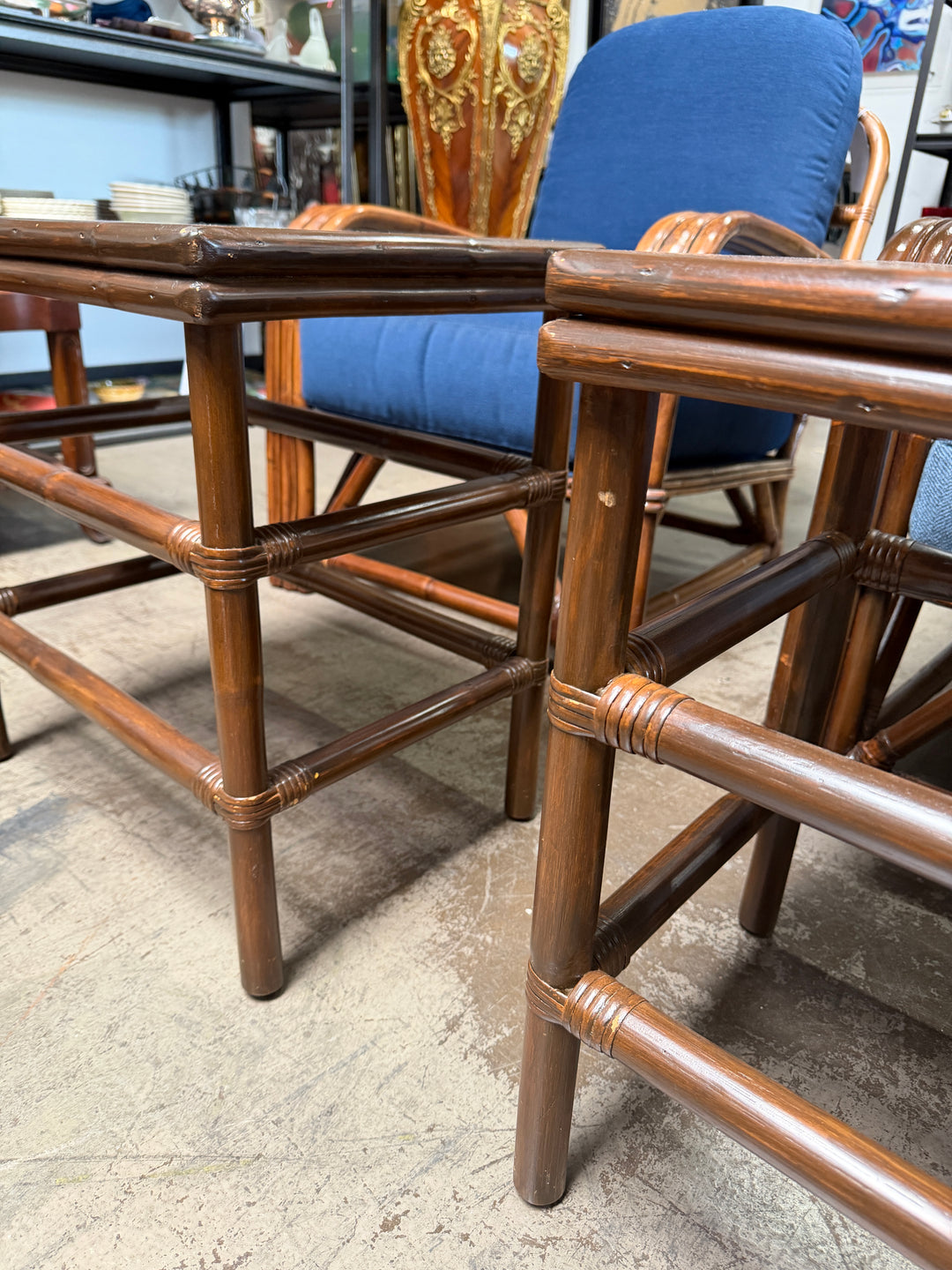 Set of 2 Vintage Rattan and Bamboo Tables
