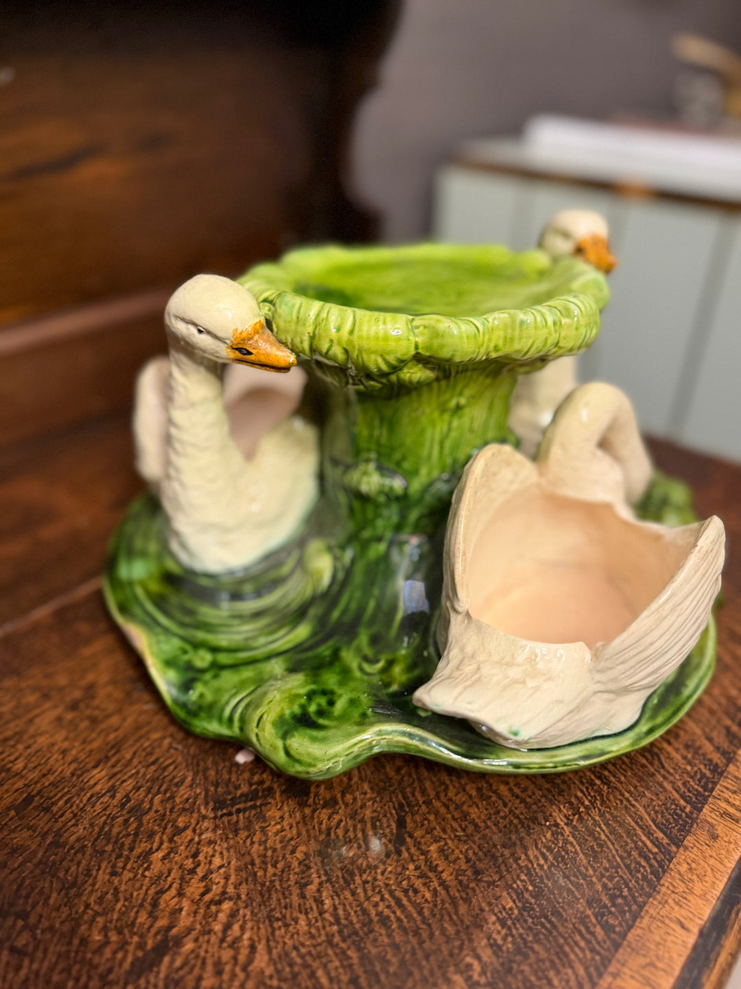 English Victorian Figural Majolica Flower Stand by Bretby, & Mark
