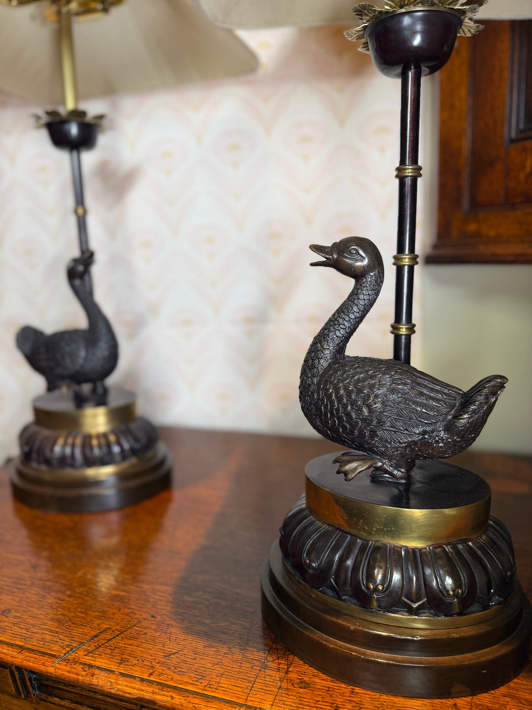 Late 20th Century Cast Bronze Ducks Lamps - Set of 2