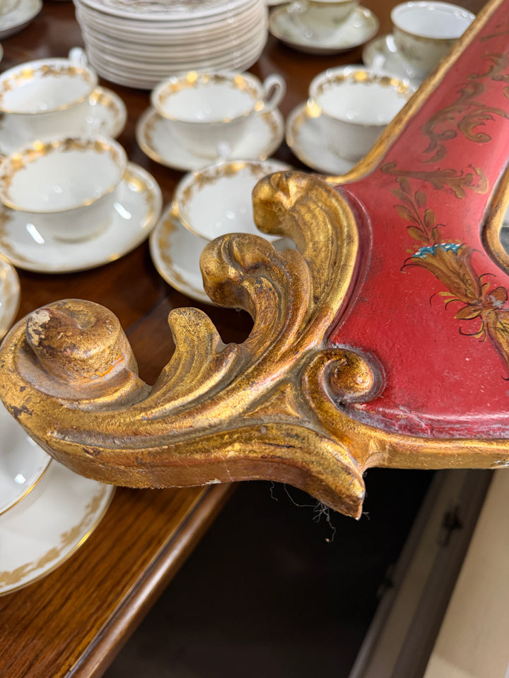 20th Century Hand Carved Gilt and Red Painted Mirror