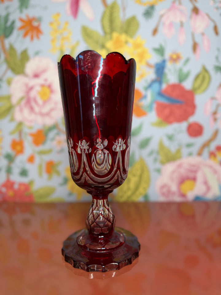 Vintage Bohemian Red Glass Vase
