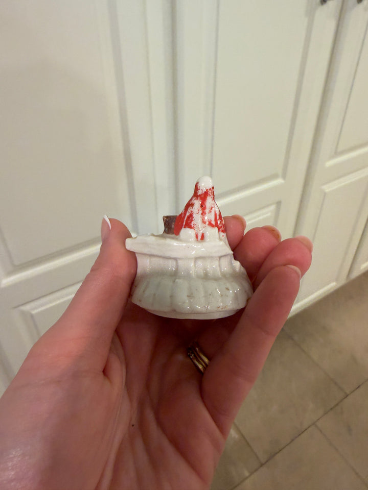 Miniature Porcelain Figural Trinket Box with Woman and Dog