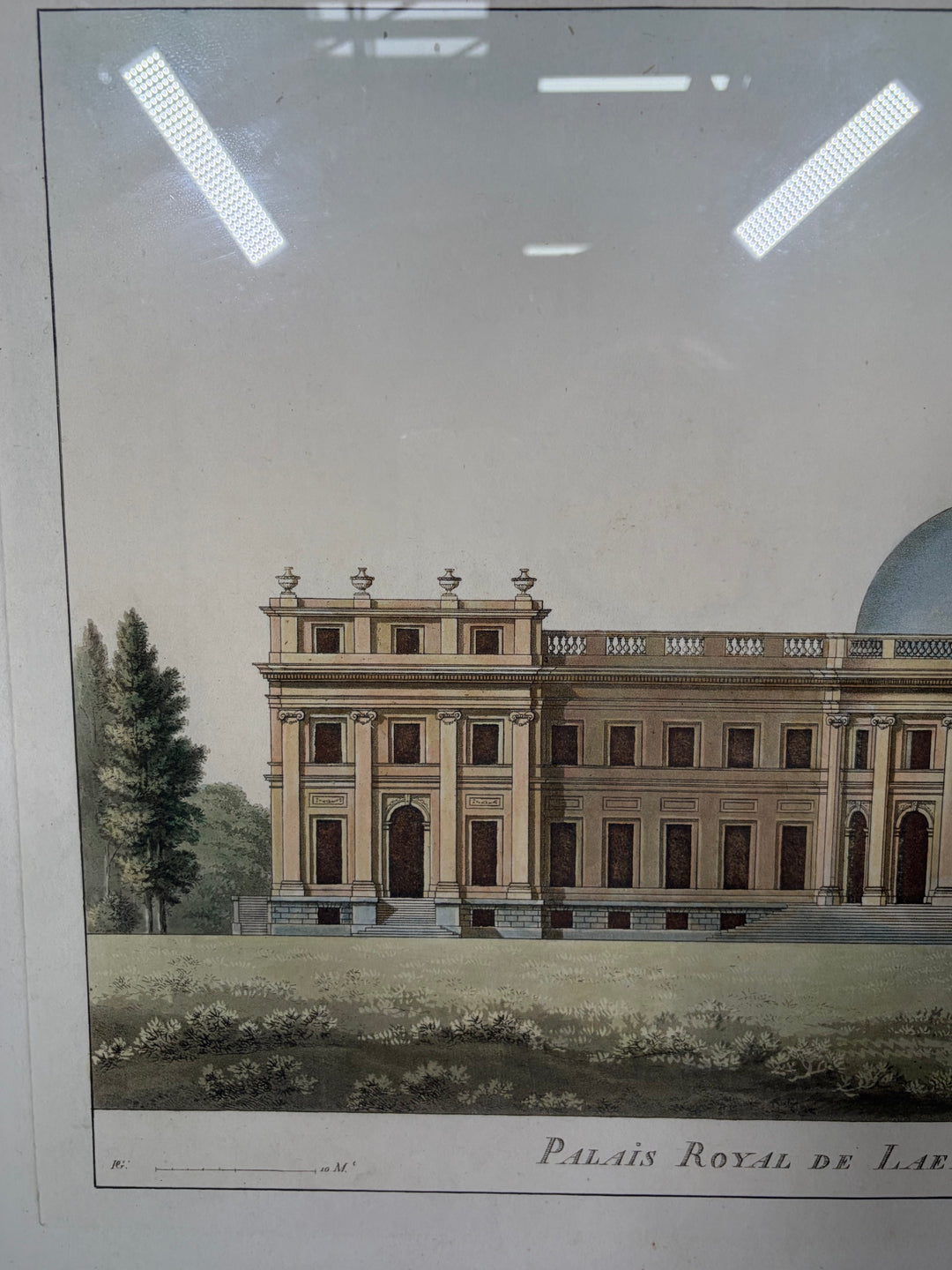 Framed Hand-Colored Engraving 'Palais Royal de Laeken, Vue du côté du Parc'