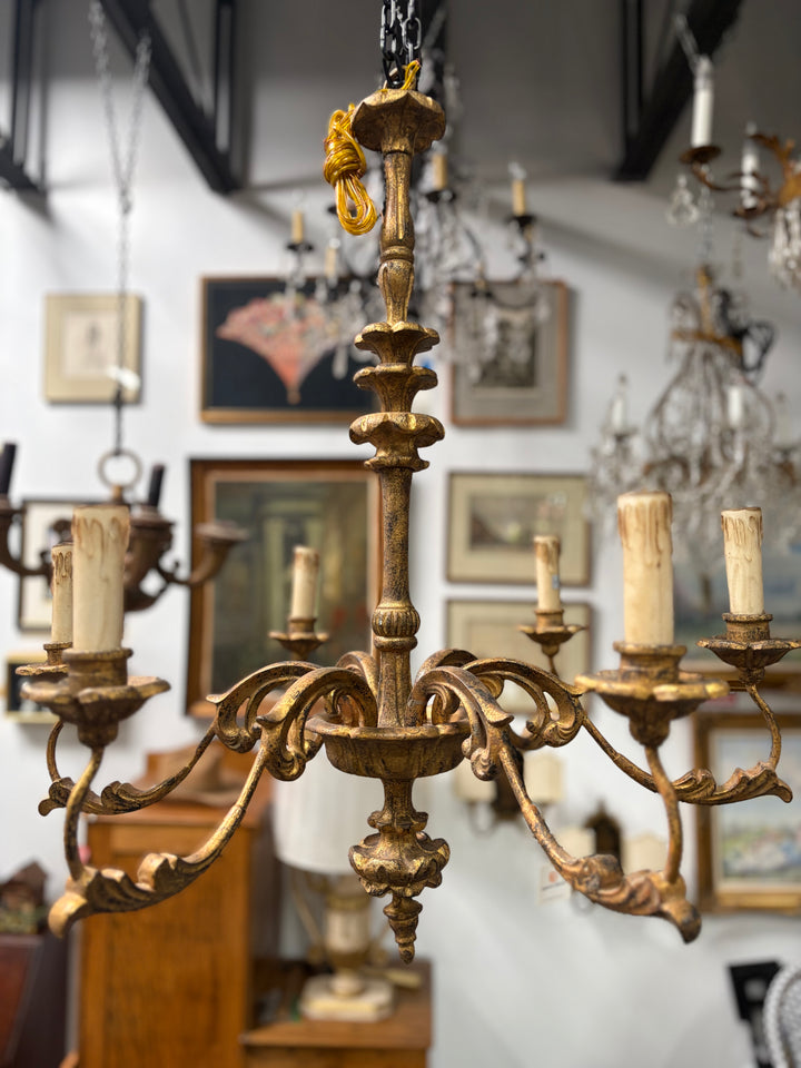 Aidan Gray Gold Gilt Five-Arm Candelabra Chandelier
