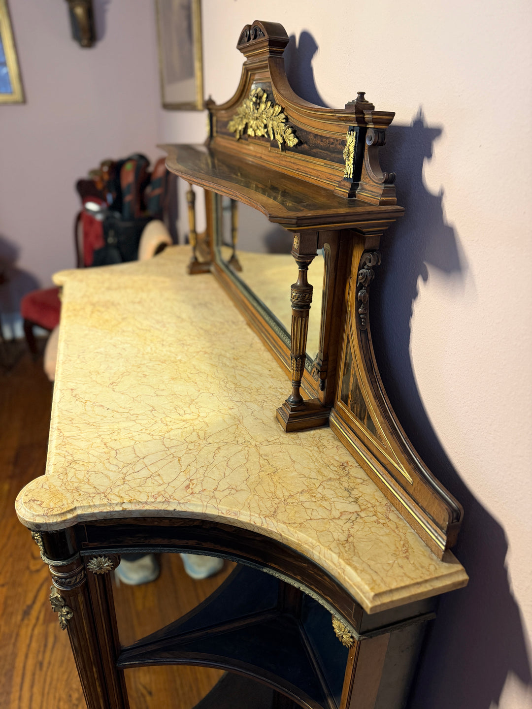 Antique Marble Top Credenza