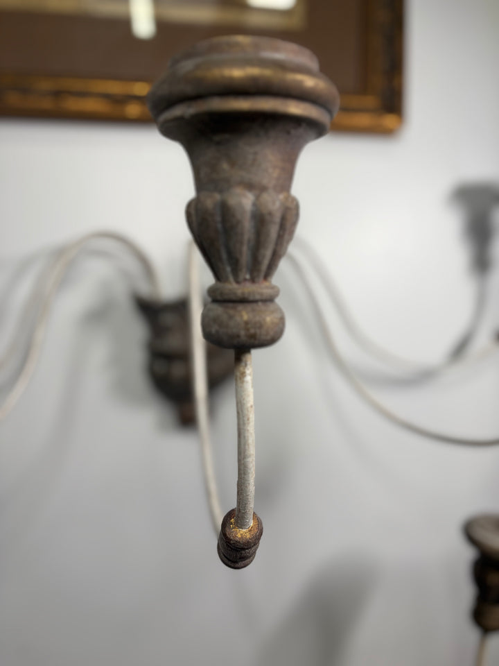 Pair of 5-Arm Wall Sconces – White Wash Distressed Finish