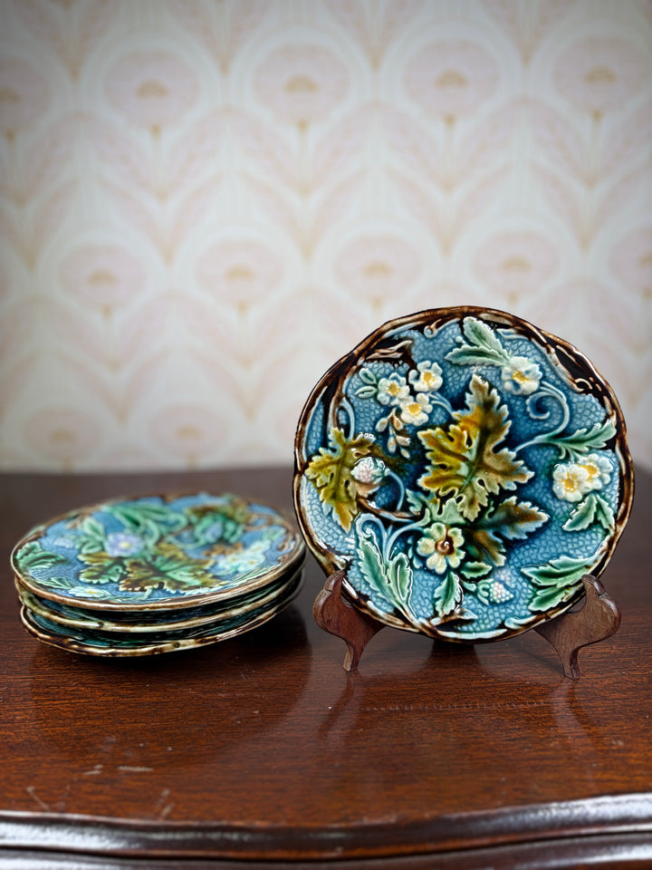 Set of Four 19th Century Swedish Majolica-Style Dessert Plates