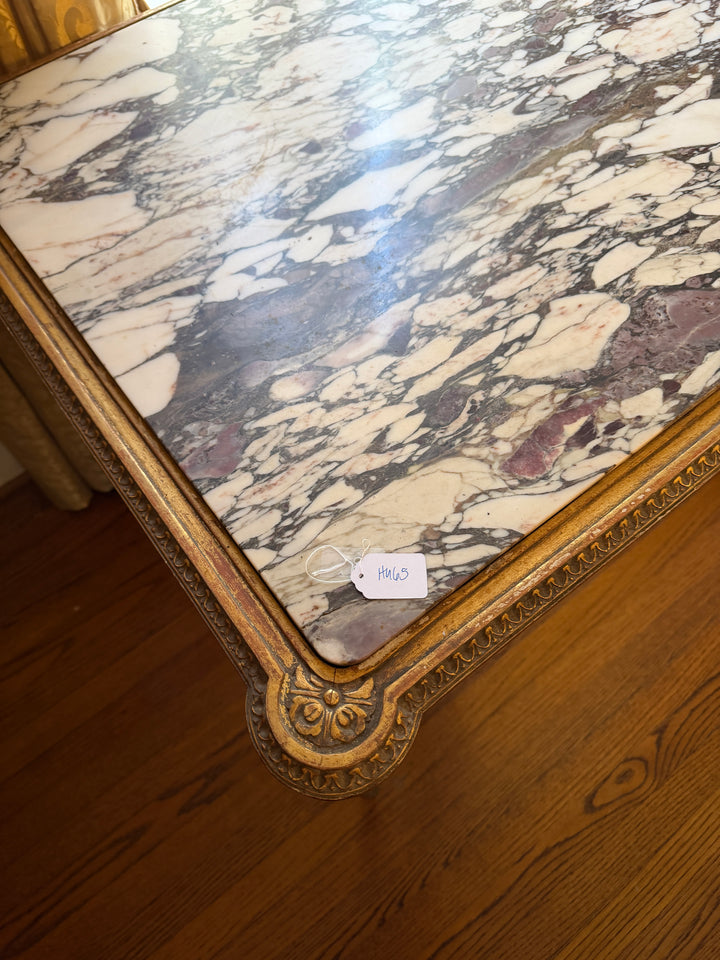 French Louis XVI Style Gilt Wood Marble Top Table