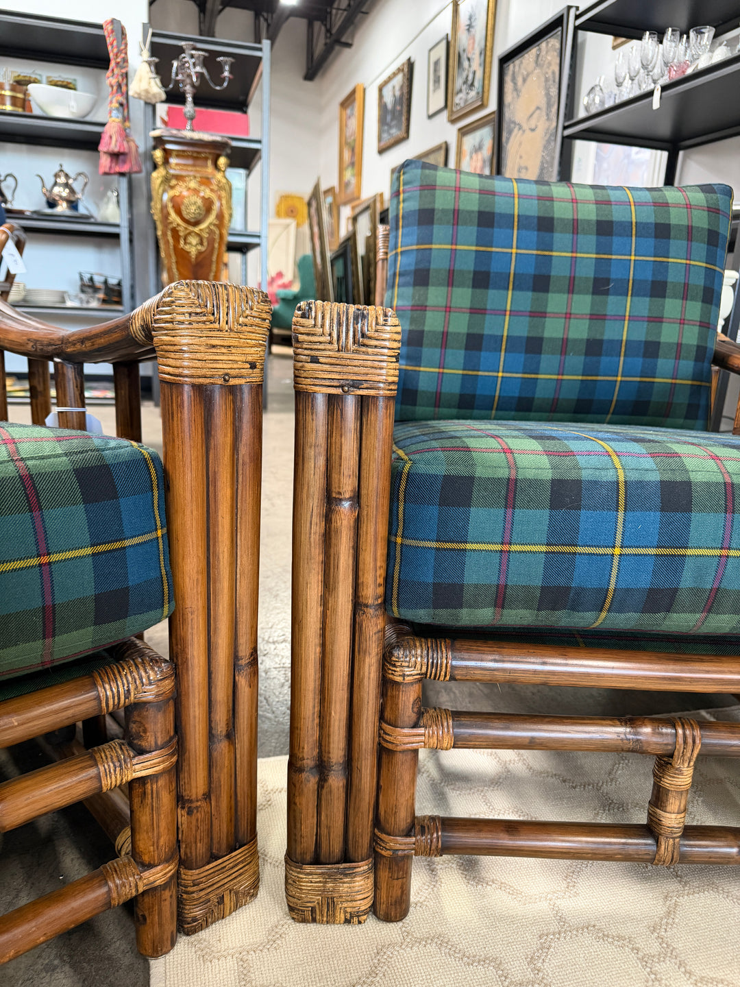 Set of 2 Vintage Bamboo and Rattan Chairs