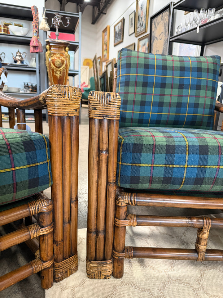 Set of 2 Vintage Bamboo and Rattan Chairs