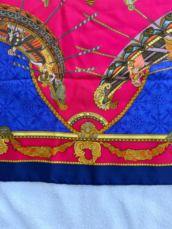 Vintage Hermès “Les Bissone de Venise” Blue Silk Scarf