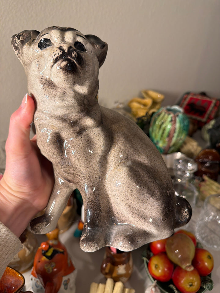 Pair of Antique Scottish Seated Pug Dog Figurines