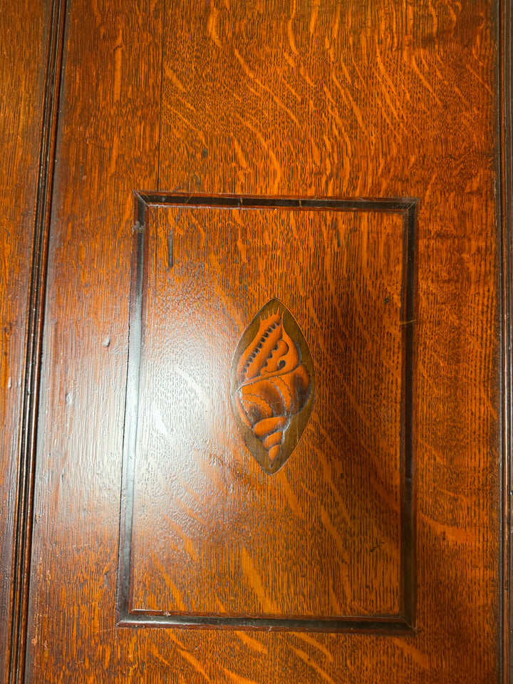 Georgian Oak Mahogany Inlaid Wall Hanging Corner Cupboard