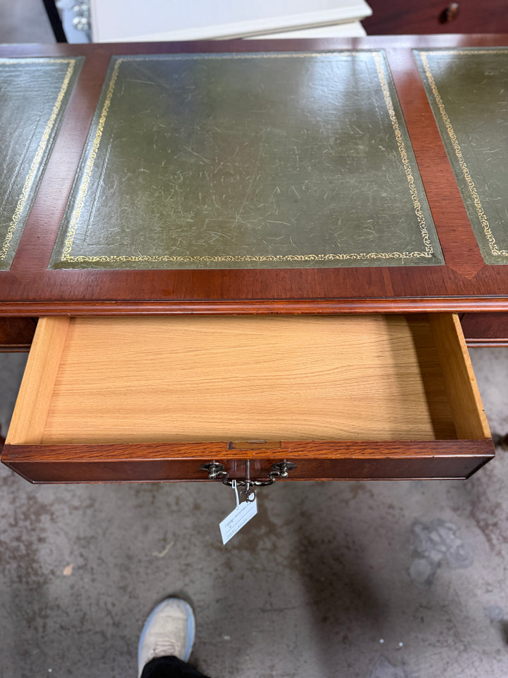 Green Leather Top Desk with Drawers with Key