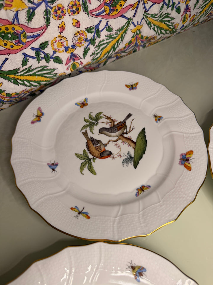 Set of Four Herend Rothschild Bird Dinner Plates