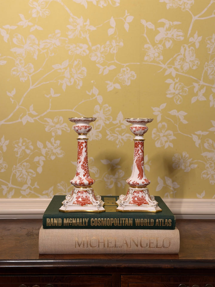 Royal Crown Derby Red Aves Candlesticks