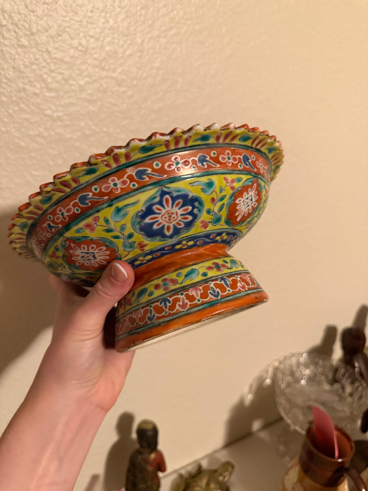 Polychrome Ceramic Footed Tazza / Compote