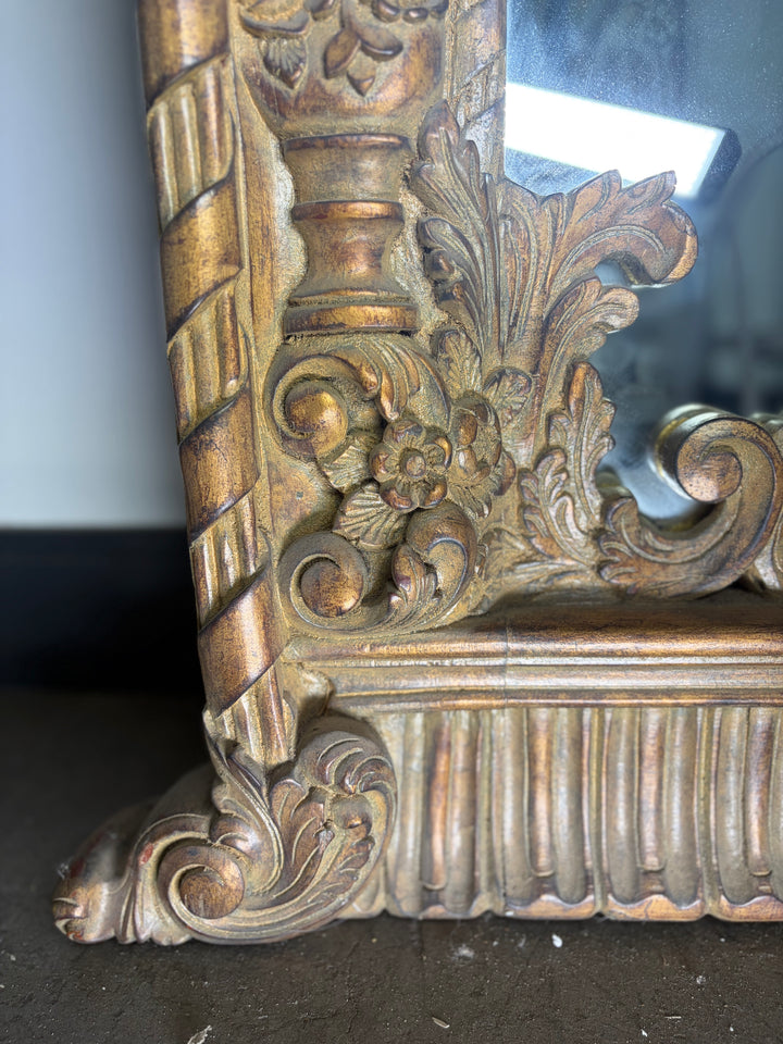 Large Ornately Carved Wood Wall Mirror