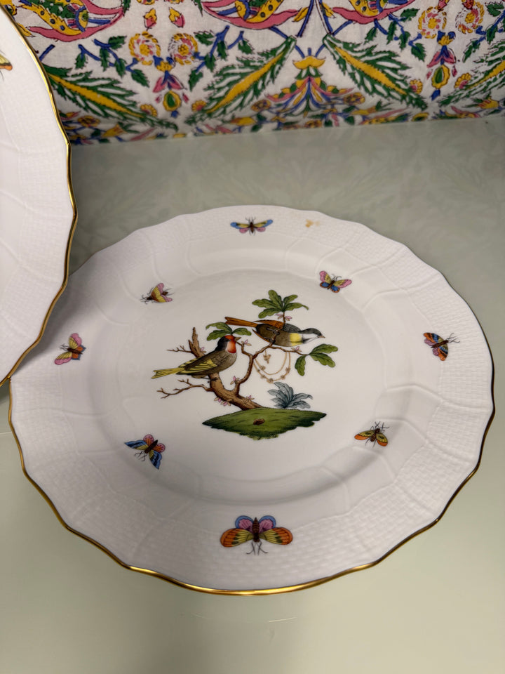 Pair of Herend Rothschild Bird Porcelain Dinner Plates - Set of 2