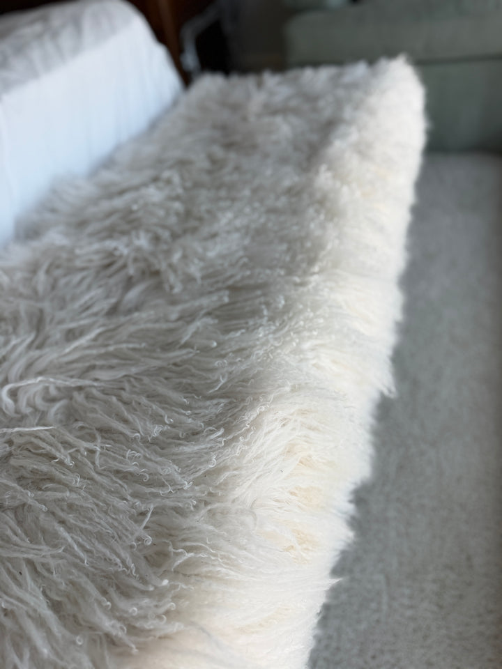 Mongolian Lamb Fur Bench with Lucite Legs