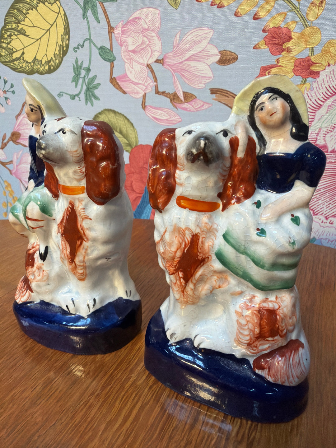 Antique Staffordshire Dogs and Lady Pair