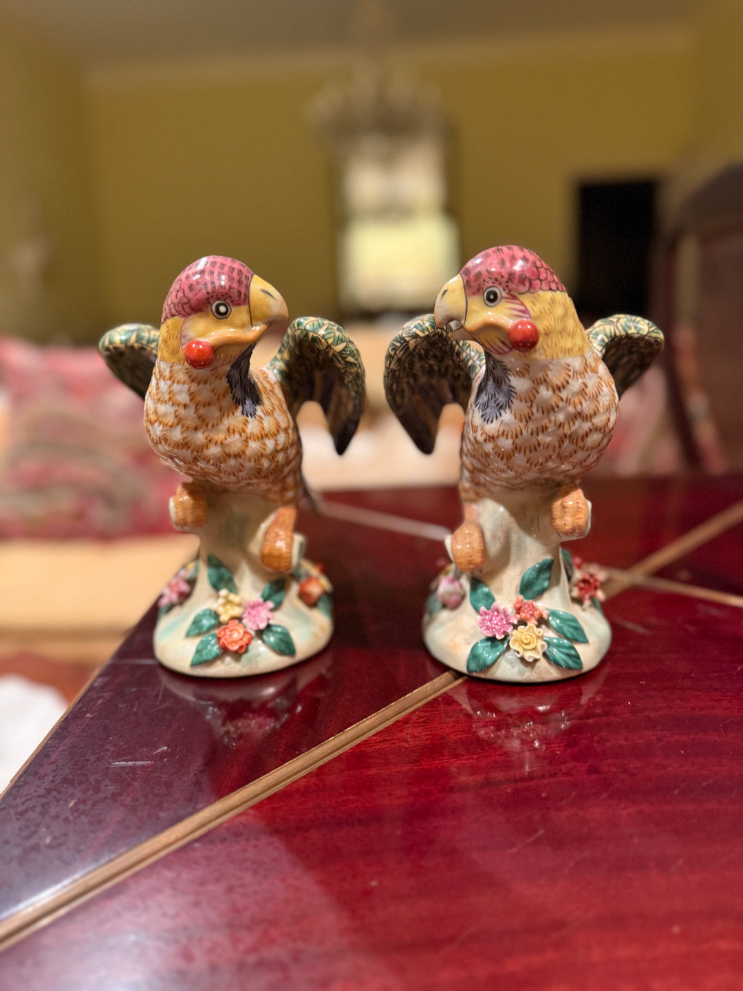 Majolica Parrot Figurines
