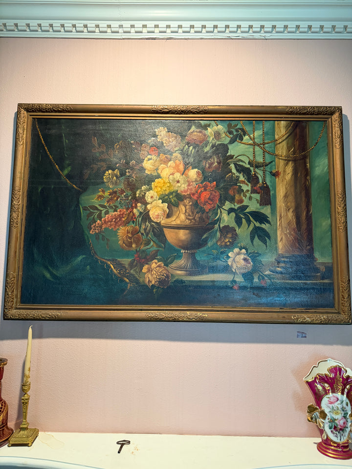 Antique Floral on Wood Painting