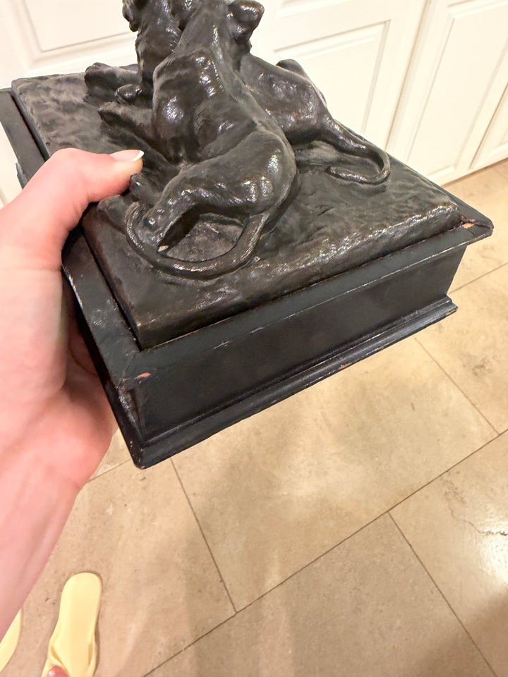 Bronze Sculpture of Lion Cubs by E.V. Van Mundent & Signature