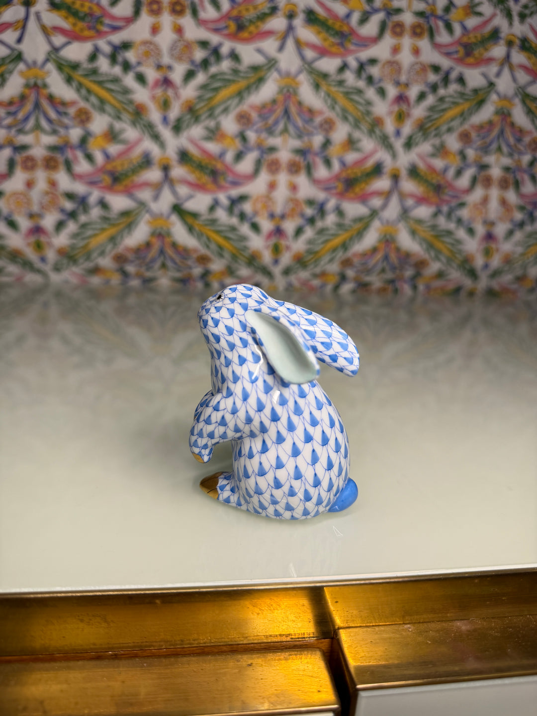 Herend Blue Fishnet Rabbit Figurine