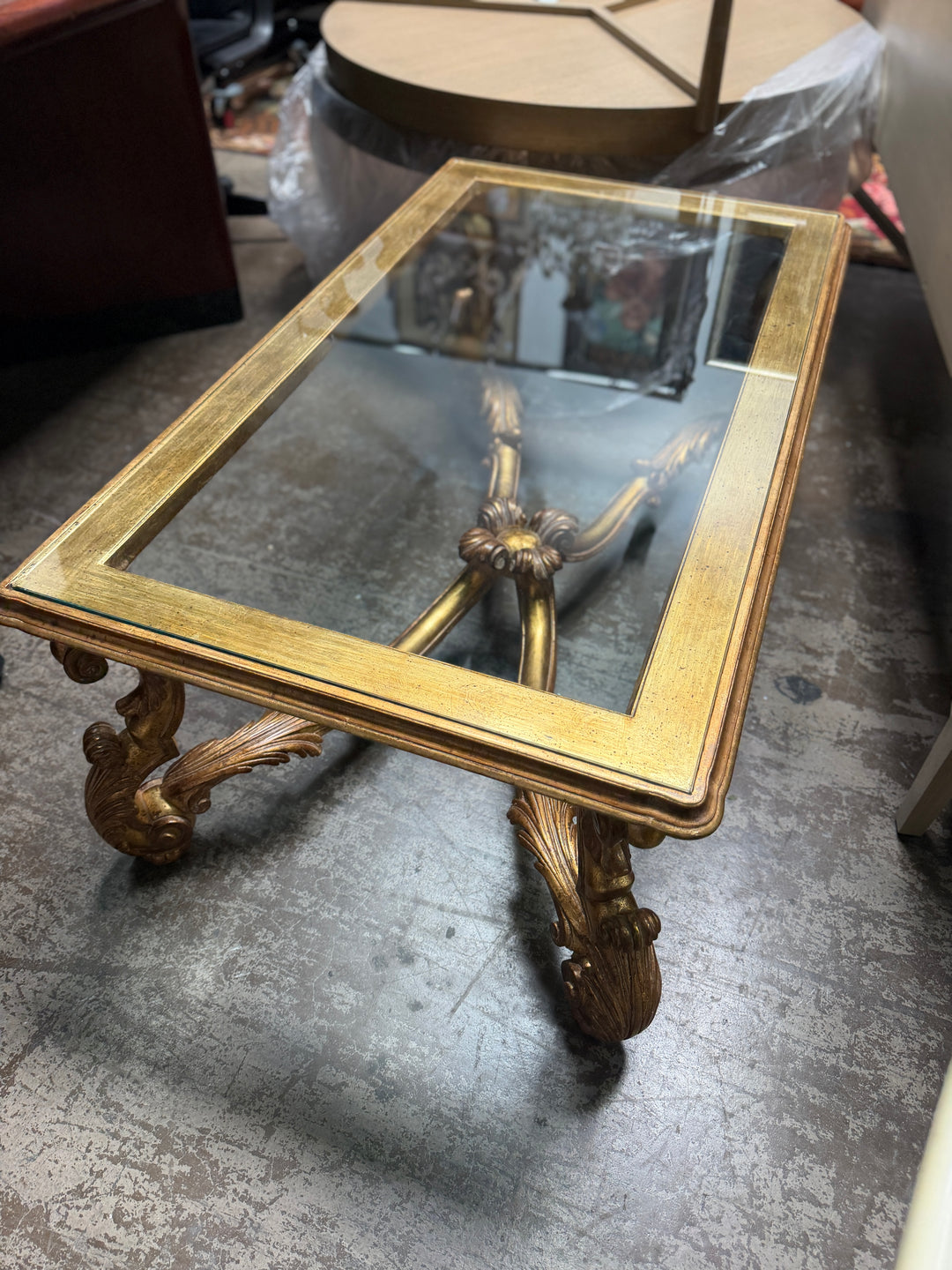 Gold Painted Coffee Table with Glass Top