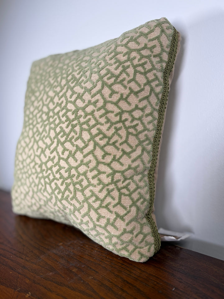 Green & Cream Geometric Needlepoint Throw Pillow