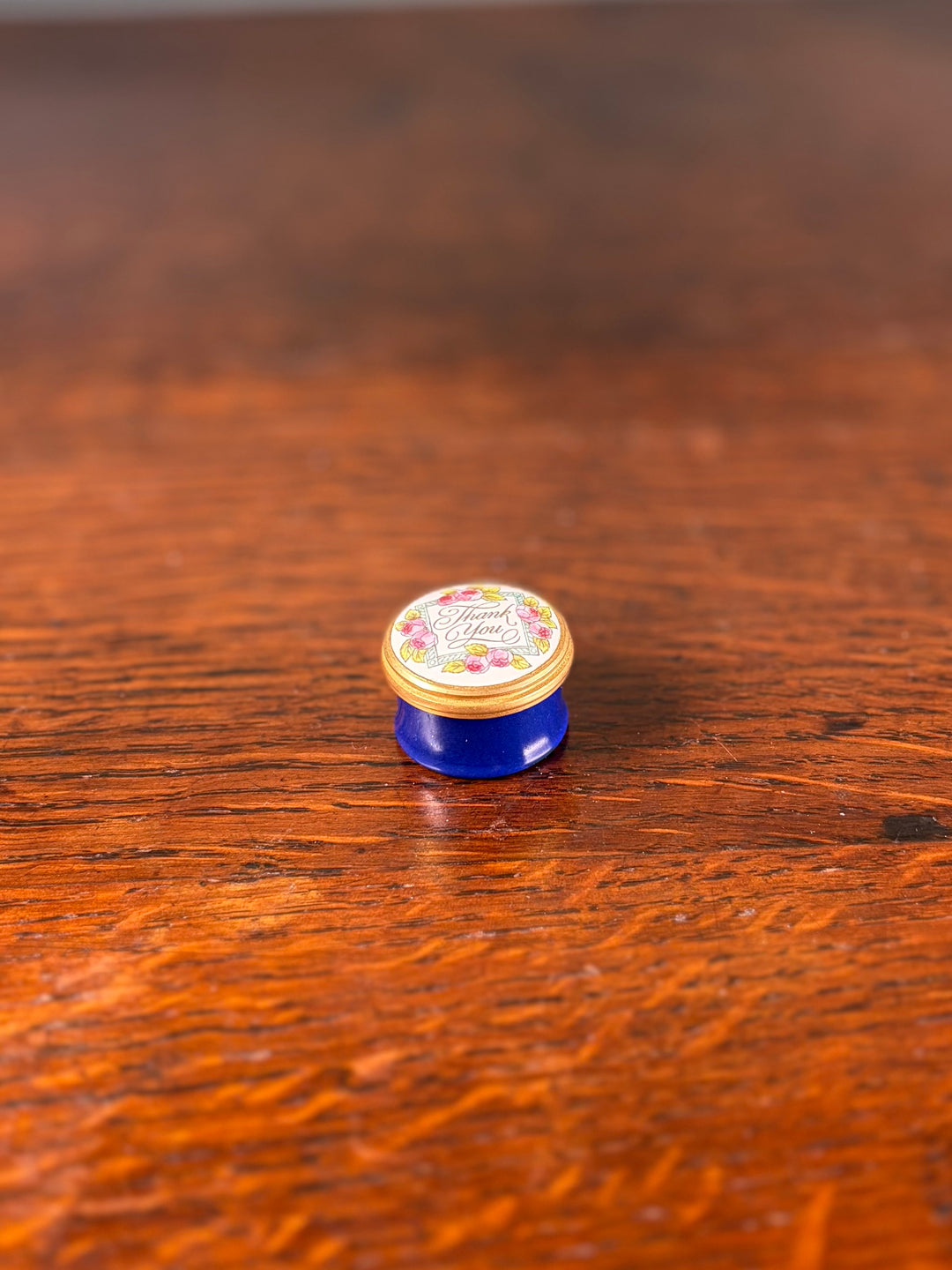 Halcyon Days “Thank You” Small Enamel Pill Box