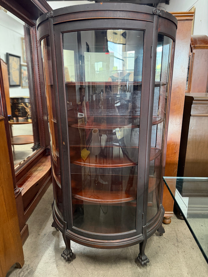 Curved Glass Claw Foot China Cabinet (Missing Key)