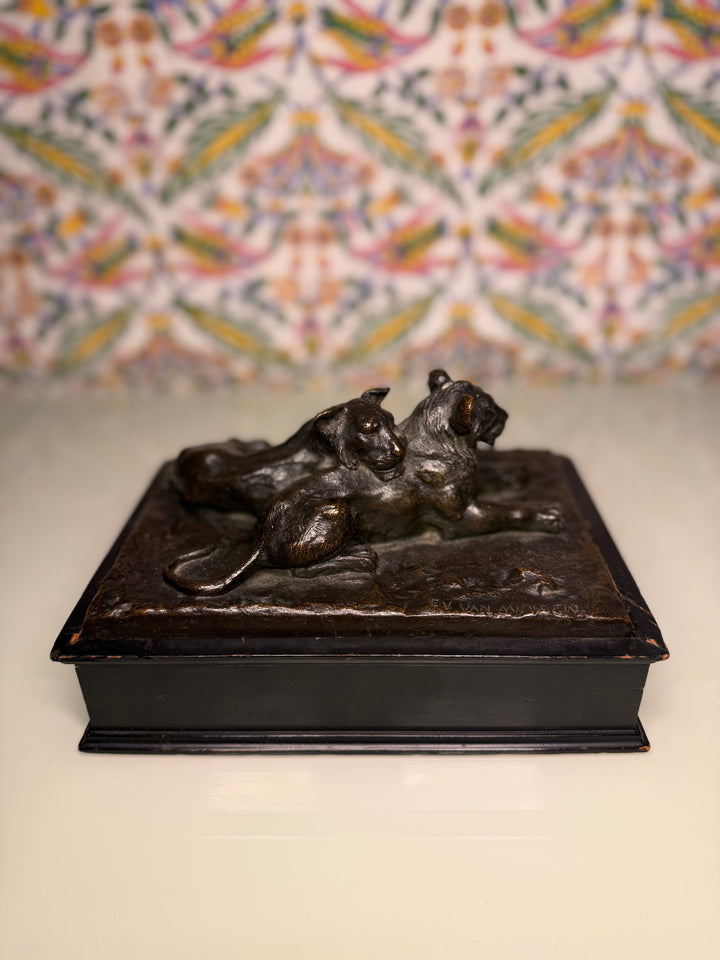 Bronze Sculpture of Lion Cubs by E.V. Van Mundent & Signature