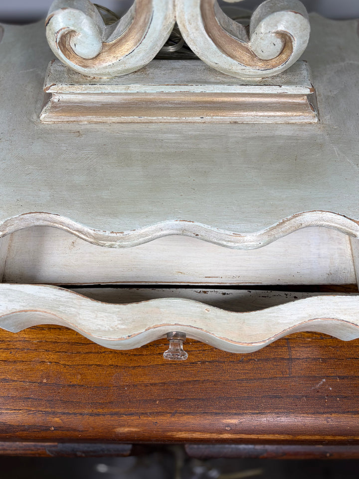 Baroque-Style Vanity Mirror with Candelabra Arms and Jewelry Box Base