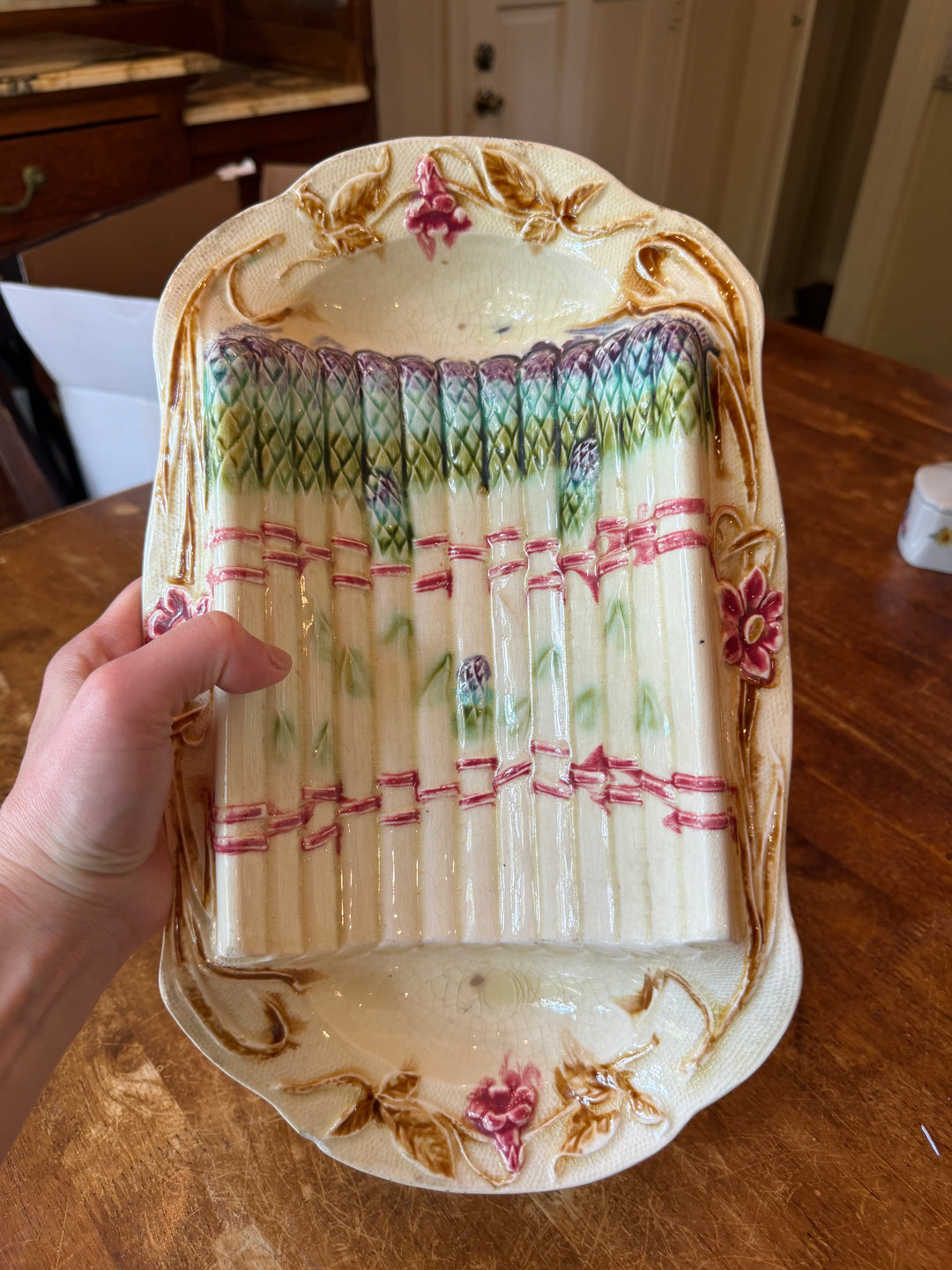 Antique French Majolica Asparagus Server