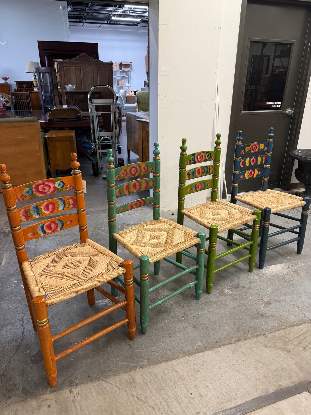 Handpainted Vintage Wooden Chairs - Set of 4