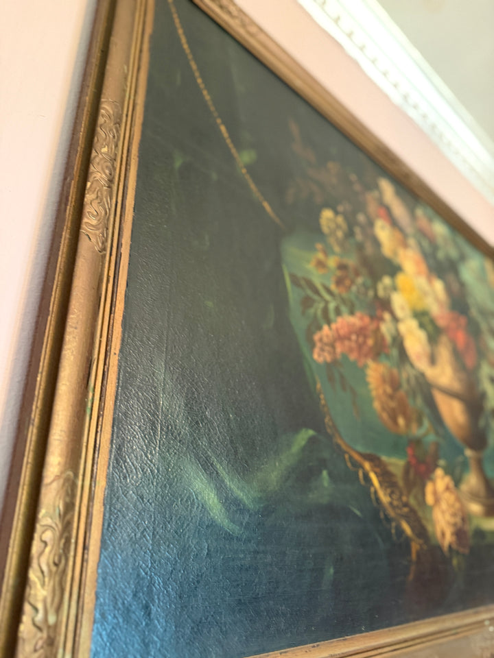 Antique Floral on Wood Painting