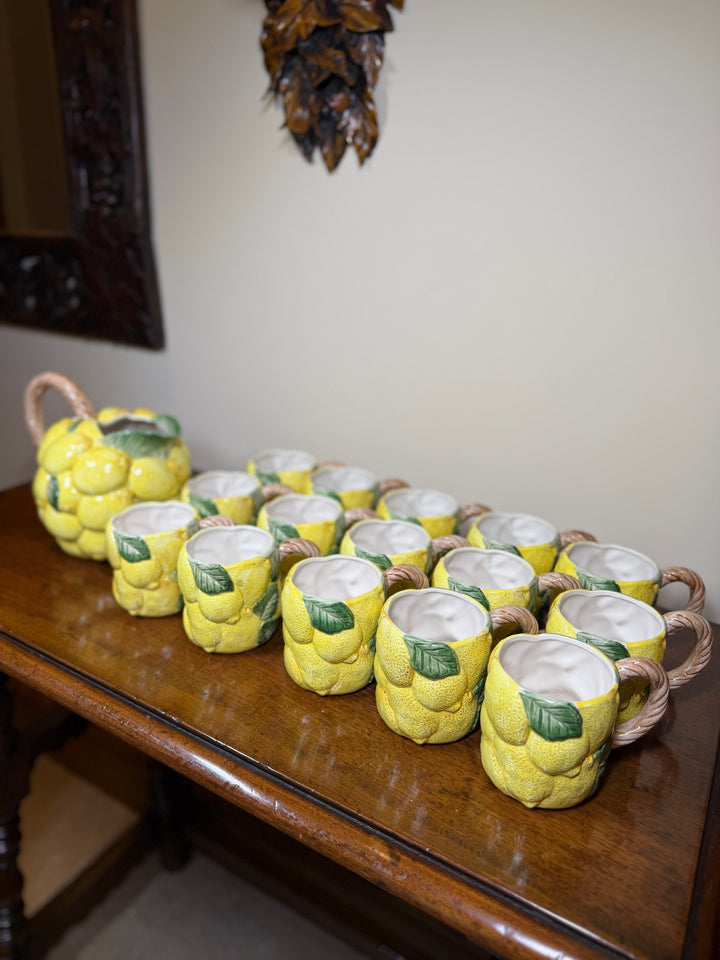 Fitz and Floyd Vintage Lemon Cups, Teapot, and Serving Plates (Priced as a set)