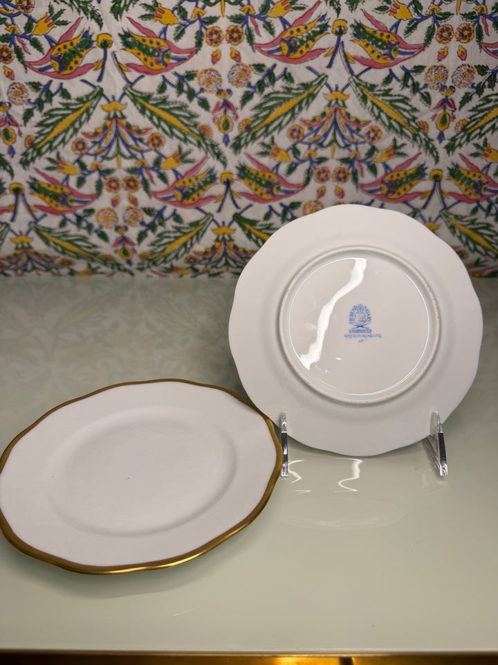 (Herend) Pair of White Porcelain Plates with Gold Rim