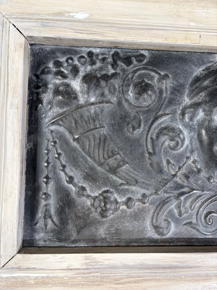 Set of Three Framed Embossed Metal Panels with Classical Face Motif
