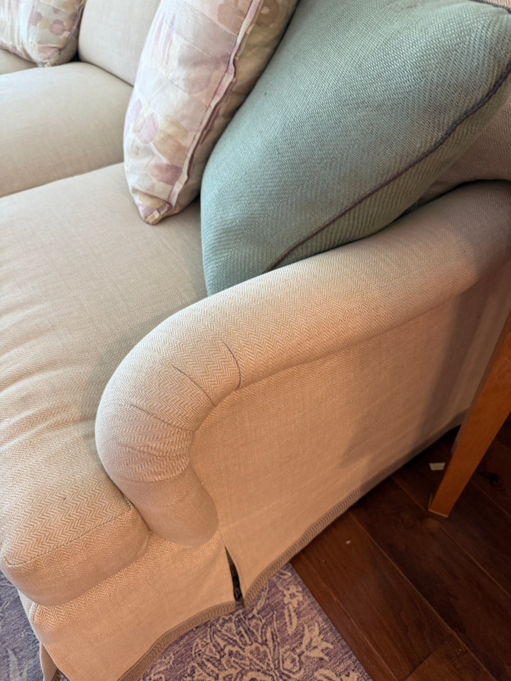 Three-Seat Skirted Sofa in Cream Woven Fabric