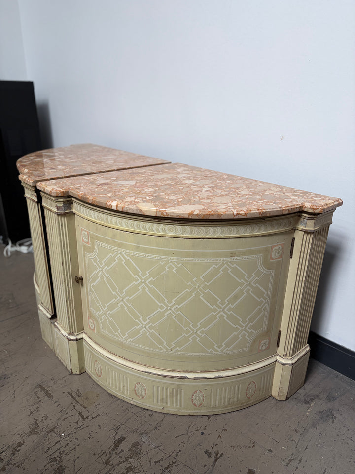 Pair Demilune Painted Wood Cabinet