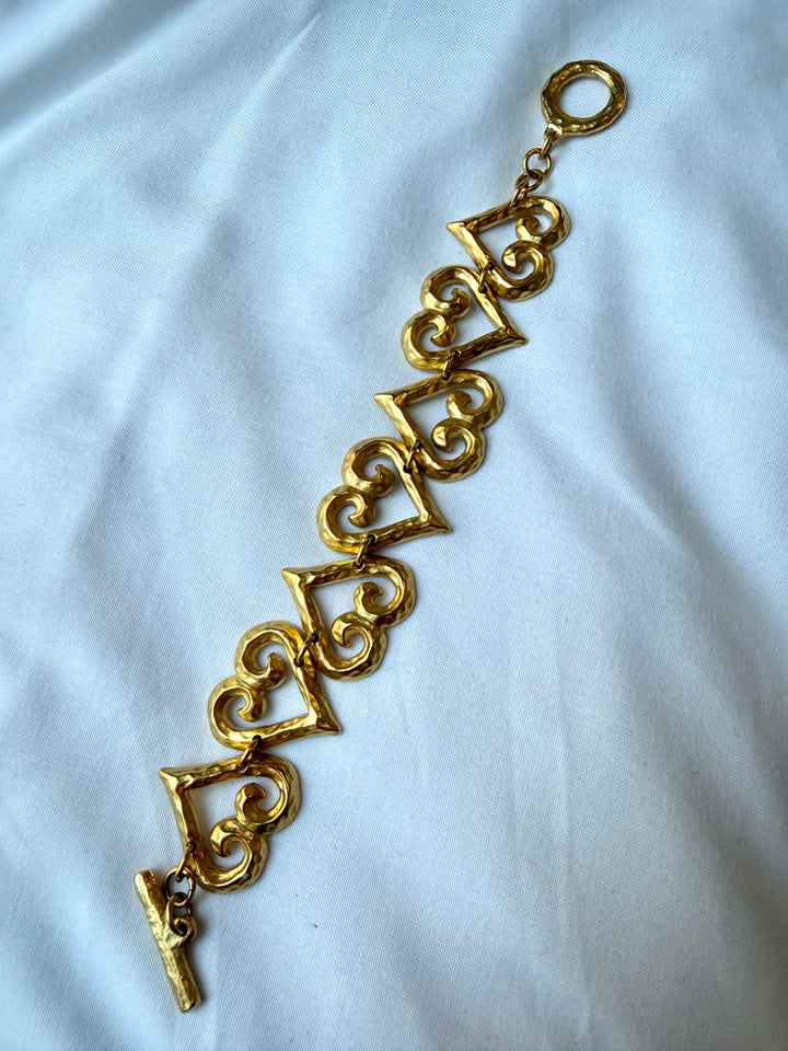 YSL Vintage Hammered Heart Bracelet