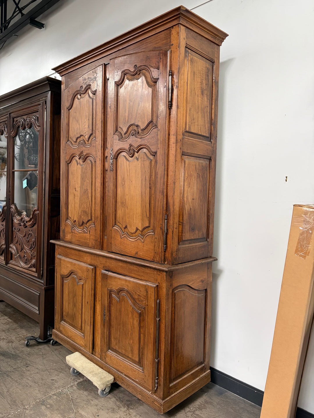 French Provincial Carved Walnut Armoire