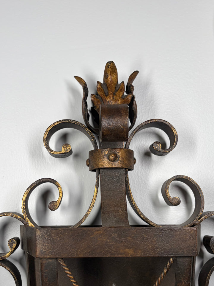 Pair of Tall Wrought Iron Floor Torchère Lanterns